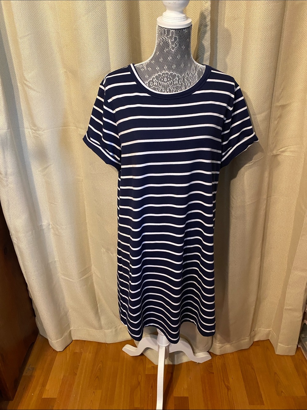 Navy & White Striped Tee Dress
